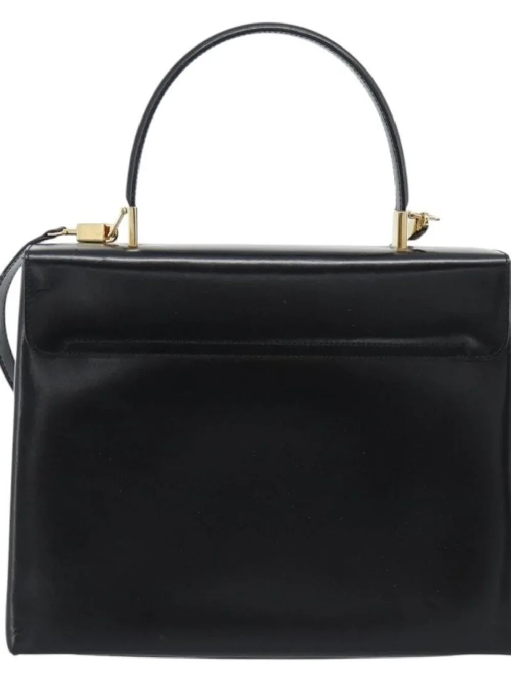 Salvatore Ferragamo Gancini Hand Bag Leather 2way Black Gold Auth 186113V